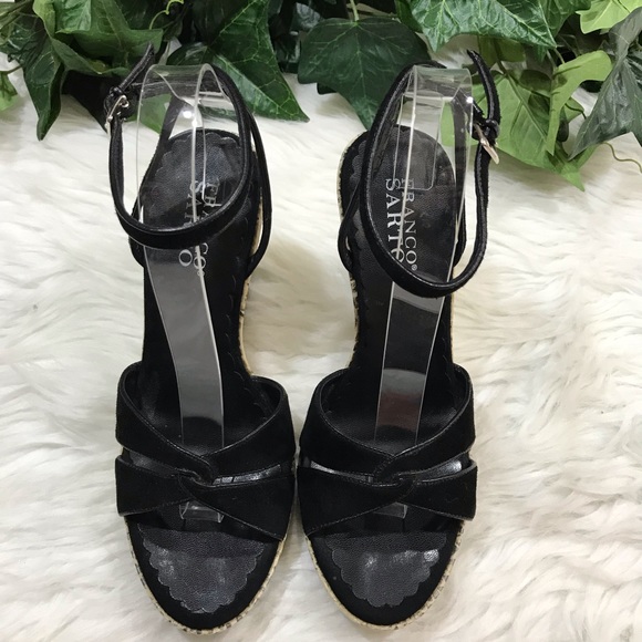 Franco Sarto Black Ankle Strap Wedge Snake Print - Picture 5 of 8